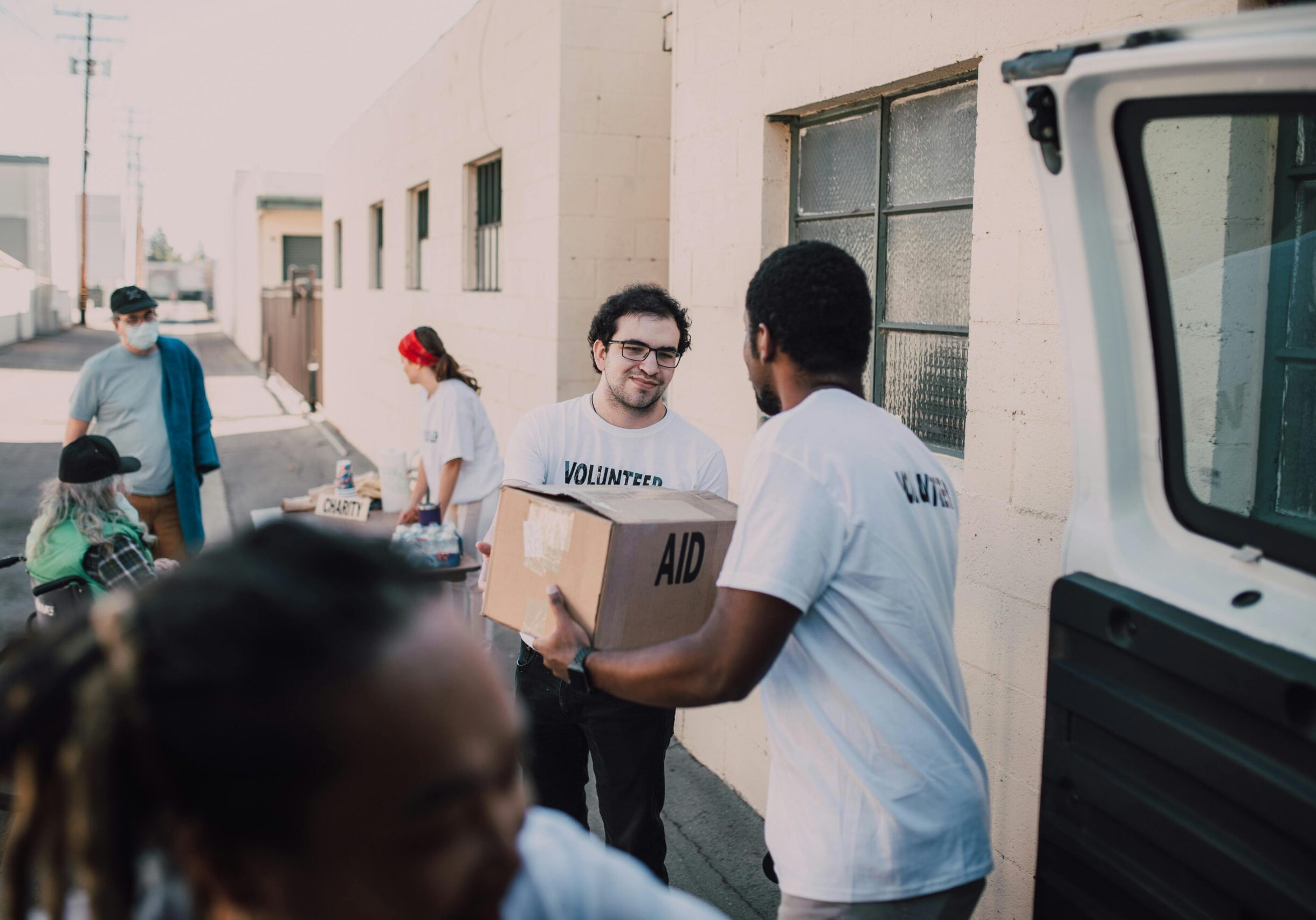 Van handing out supplies